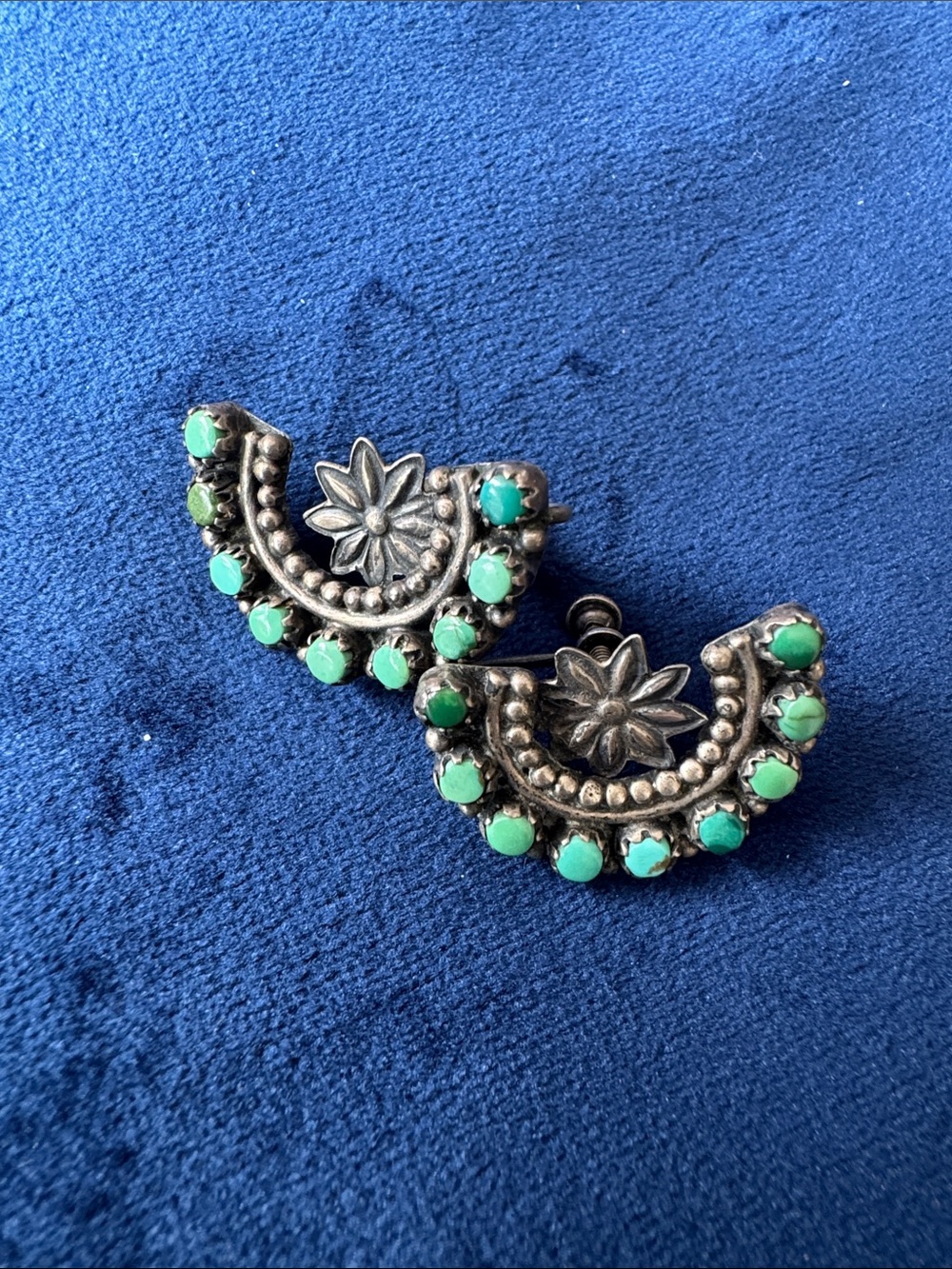 Screw back Sterling-Style Silver Floral Turquoise Drop Earrings